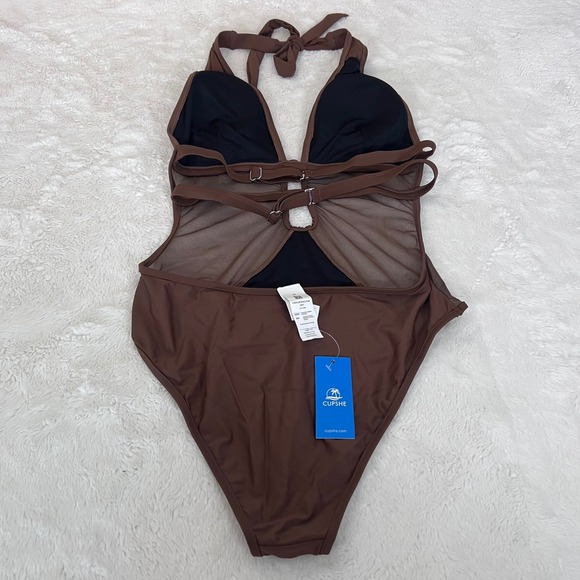 Cupshe Brown Mesh Cutout One Piece Swimsuit - Picture 7 of 14